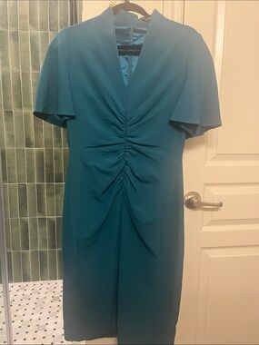Karen Millen Teal Ruched V-Neck Midi Dress Worn once